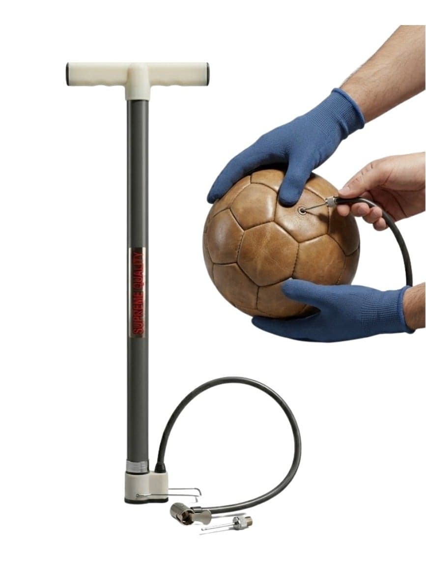 Manual Air Hand Pump for Bicycle & Motorcycle Tires Portable Air Pump with Hose Needle Valve Multi Purpose Pump for Balls Inflatables High Pressure Foot Base Durable Metal Bike Pump