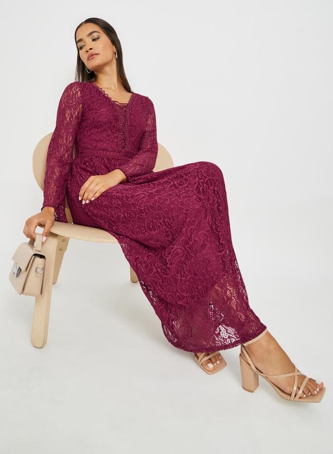 Styli Lace Long Sleeves A-Line Maxi Dress