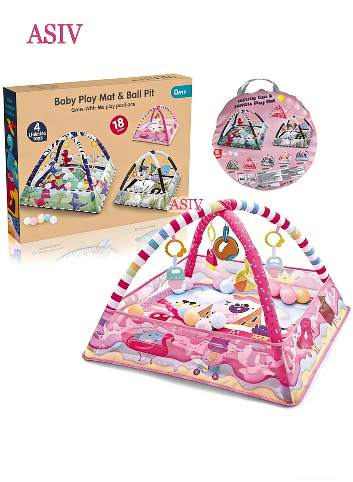 Baby Play Mat with 4 Detachable Hanging Toys – Large Crawling Mat for Newborns, Infants & Toddlers – Soft Floor Activity Gym for Boys & Girls