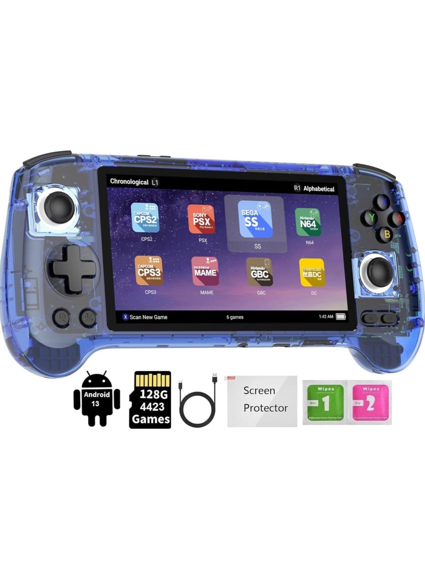 RG556 Retro Handheld Game Android 13,rg 556 Handheld Game with 5.48 inch Touch OLED Screen RG556 Supports DP and WiFi Bluetooth has Hall Rocker Battery 5500mAh 128TF Card Blue