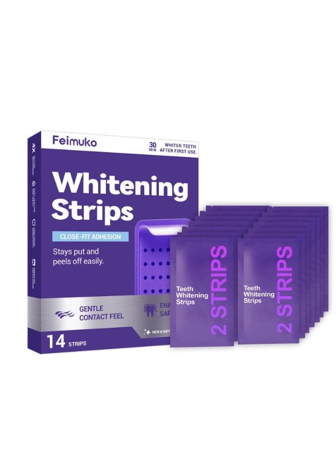 Purple Teeth Whitening Strips for Sensitive Teeth, Enamel-Safe Color Correcting Tooth Whitener, Effectively Removes Stubborn Stains, Fast Acting & Non-Slip Grip, 14 Strips