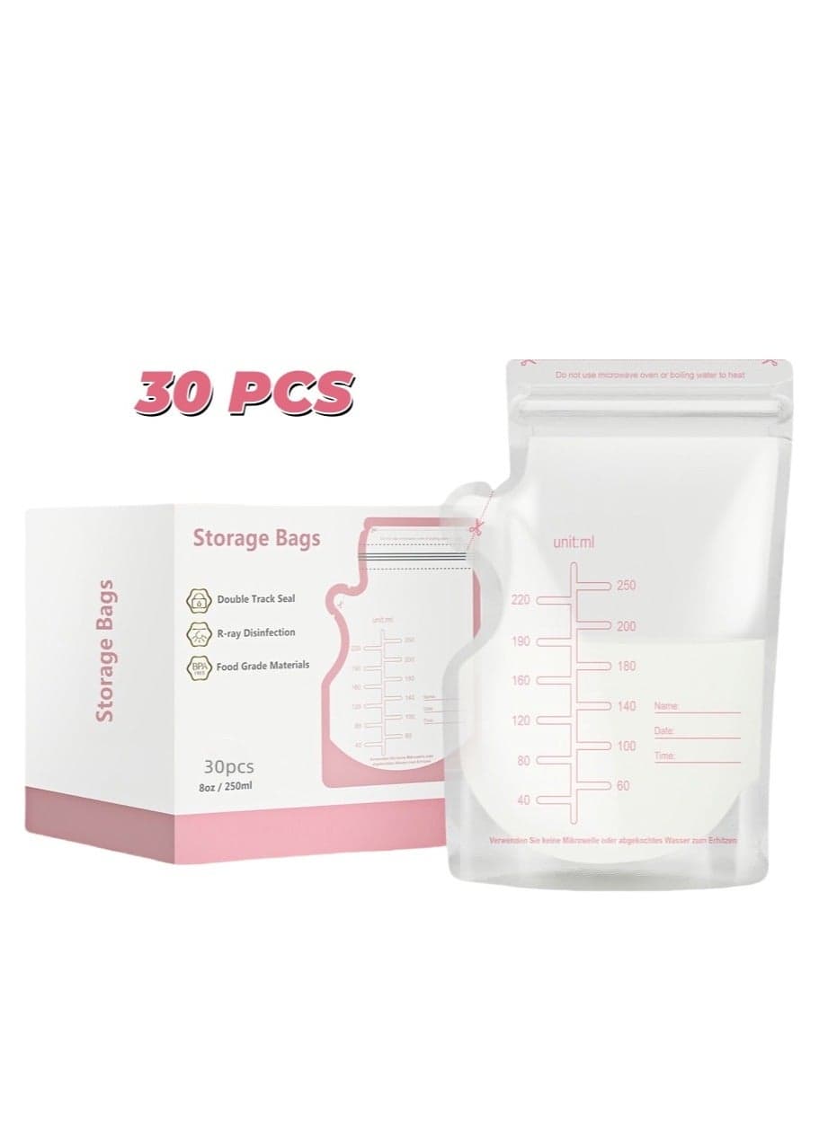 30PCS Self Standing Breastmilk Storage Bags, Food Grade Material.250ML
