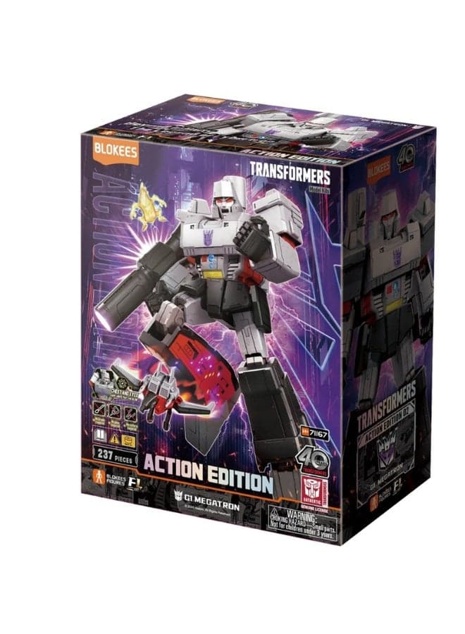 BLOKEES Transformers G1 Megatron Action Edition 02 | 237 PCS Construction Model Kit | Buildable Collectible Robot Figure with Glowing Eyes & Chest | Poseable Decepticon Toy for Kids & Adults