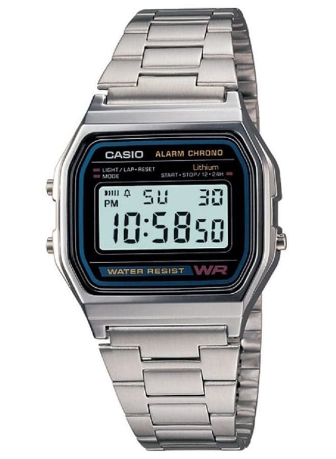 Vintage Unisex Silver Stainless Steel Digital Watch A158WA-1DF