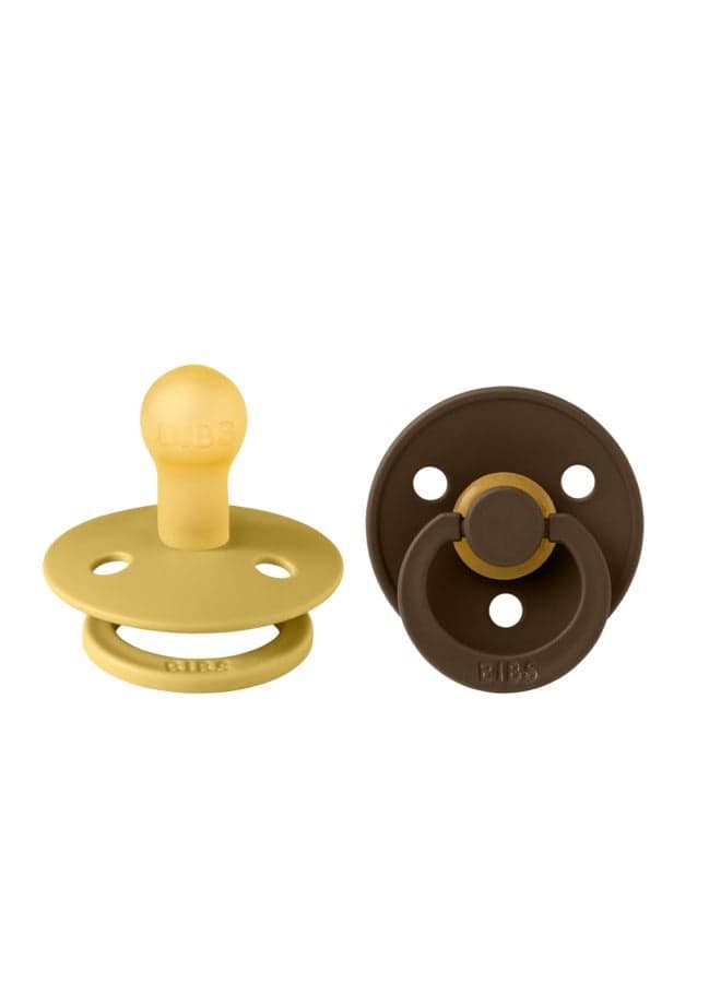 BIBS Baby Pacifiers | 2-Pack Soothers | BPA-Free Round Nipple | Made in Denmark | Super Soft Bite Resistance | Sleep Anti-Flatulence | Baby Teething Toy | Ginger and brown