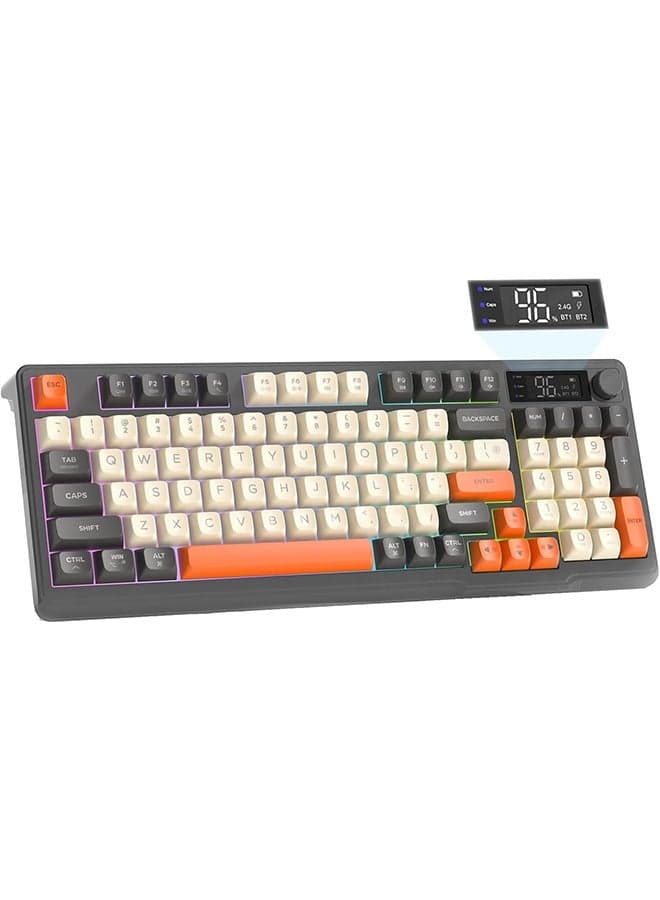 M96 Wireless Dual-Mode Keyboard,Membrane keyboard,2.4G+Bluetooth 5.0,96-Key Compact,PBT Keycaps,Smart Screen & Rotary Knob for PC/Mac