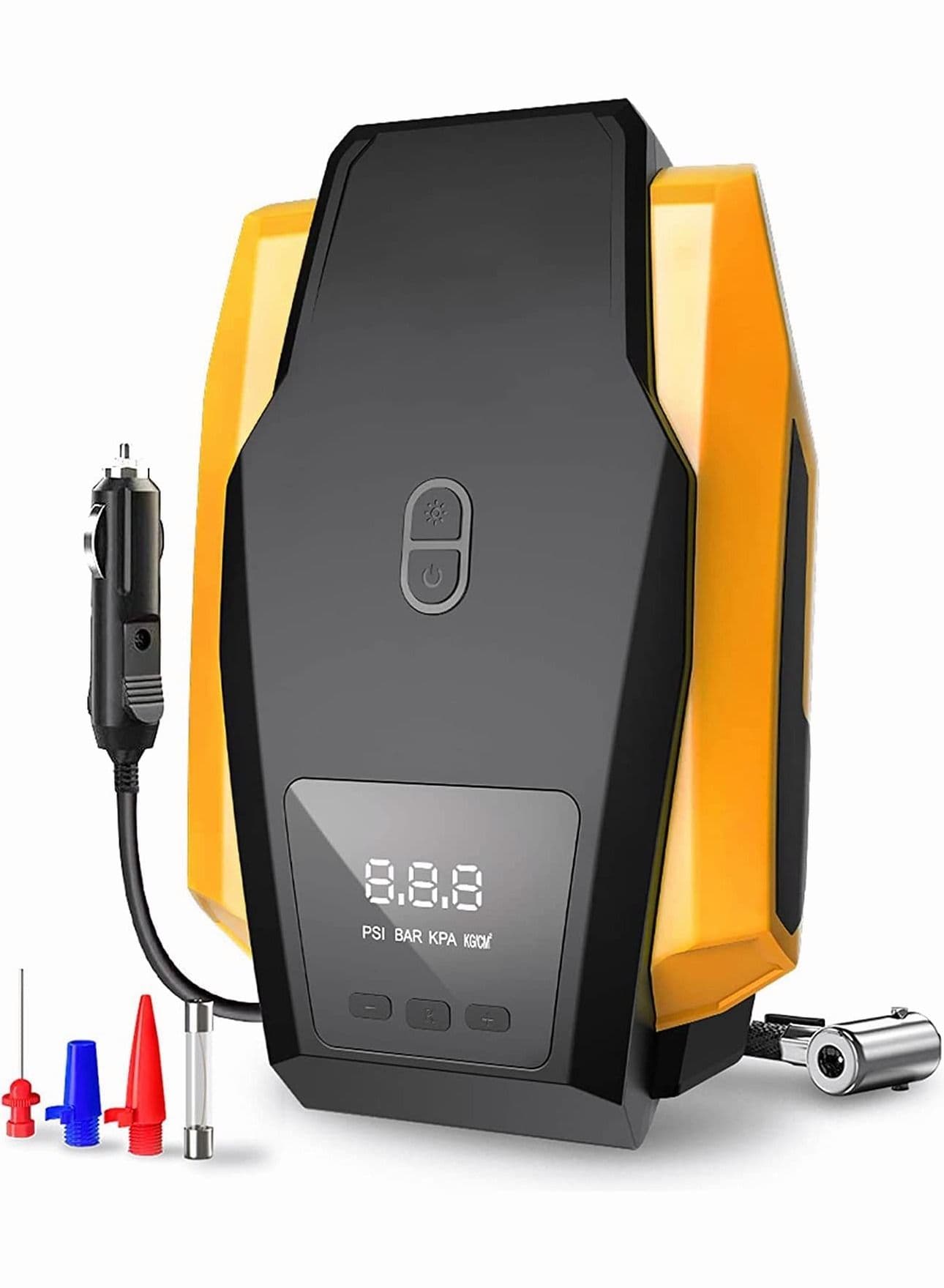 Air Compressor Portable Tire Inflator 12V DC Digital Air Pump with LED Light and 3pcs Inflatable Mouth for Car Tires/Bicycles/Motorcycles/Basketballs and Other Inflatables