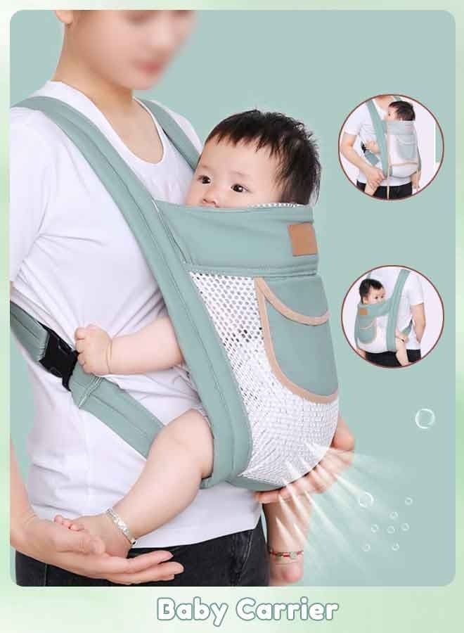 Ergonomic Baby Carrier with Pocket, Double Layer Mesh Baby Sling for Newborn, Infant, Toddler, Baby Strap for all Seasons, Green