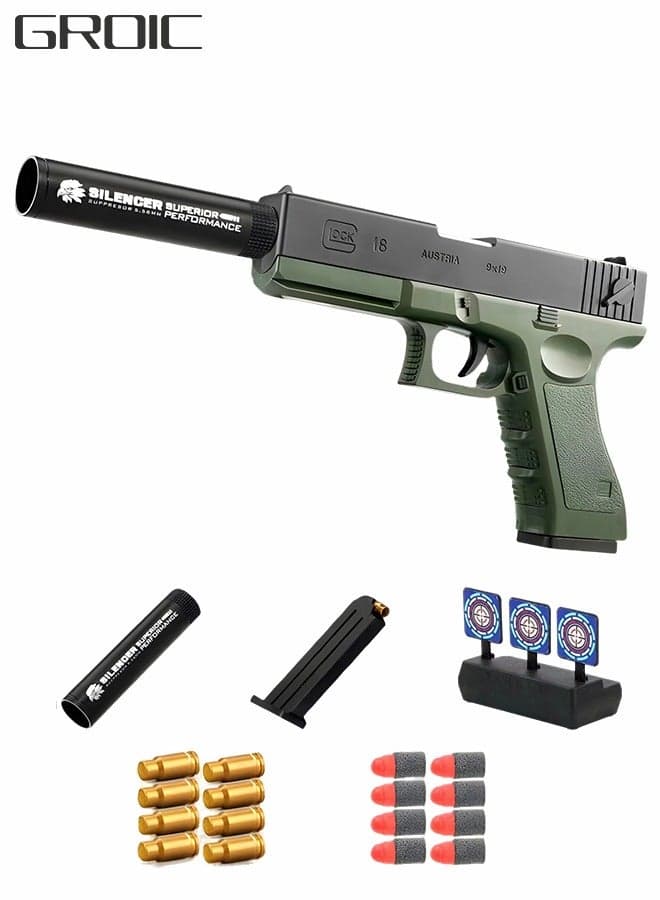 Soft Bullet Gun Toy Foam Blasters Soft Bullet Shell Ejection Soft Bullet Toy Gun with Soft Bullets & Pull Back Action & Darts Targets Set Pistol Toys for Kids