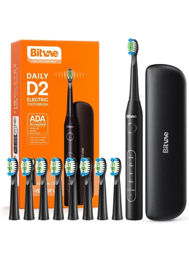 Bitvae Electric Toothbrush for Adults - Ultrasonic Electric Toothbrushes with 8 Brush Heads, ADA Accepted Power Rechargeable Toothbrush with 5 Modes, Smart Timer
