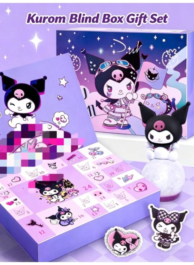 Kuromi Blind Box Gift Set, Full Set with Dolls, Bracelets, Necklaces, Key chain Lanyards, Hair Clips, Hair Ropes, Nail Stickers, Wallet, Acrylic Seals & Plush Toy, Cute Anime Figure Surprise Box for Girls, Birthday & Eid Gift