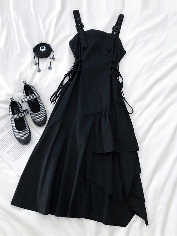 Sweet Retro Waist-Hugging Summer Dress Women Black suspender skirt