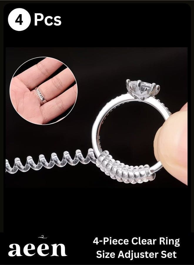 4-Piece Clear Ring Size Adjuster Set | Invisible Ring Guards for Loose Rings, Universal Fit Jewelry Sizers