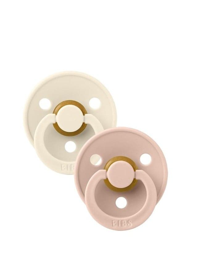 BIBS Baby Pacifiers | 2-Pack Soothers | BPA-Free Round Nipple | Made in Denmark | Super Soft Bite Resistance | Sleep Anti-Flatulence | Baby Teething Toy | Ivory and Blush