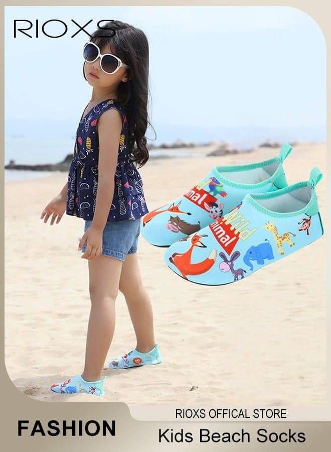 Kids Water Shoes, Girls Boys Outdoor Quick Dry Barefoot Aqua Socks, Comfort Beach Socks, Snorkelling Diving Socks for Toddler, Non-Slip Swim Socks, Baby Girls Boys Barefoot, Aqua Socks for Sport Beach Swim Surf, Green Zoo