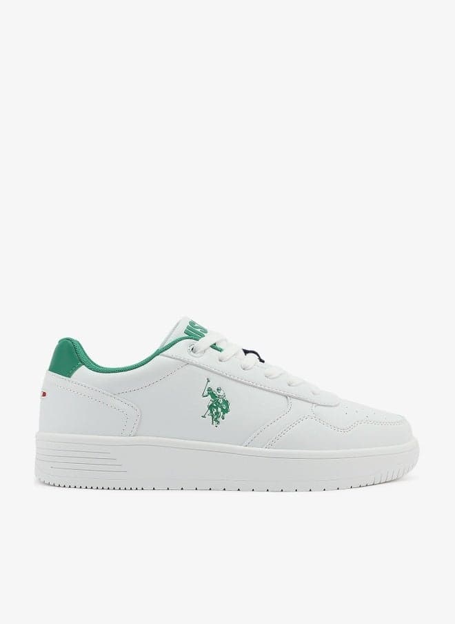 Men's White Sneakers - Lightweight Shoes Modern Design with Green Accent
