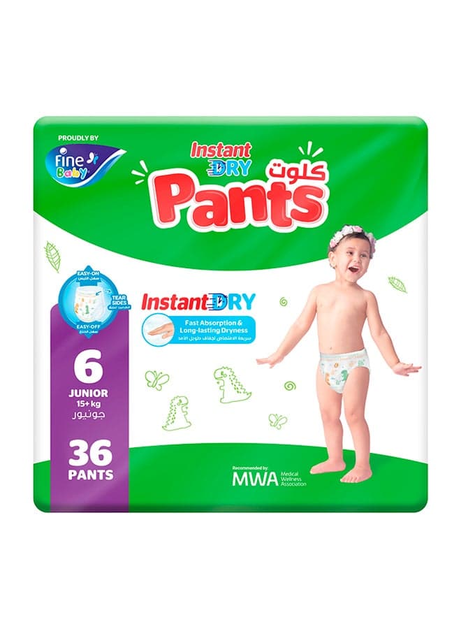 Instant Dry Pants Size 6 Junior 15kg+ 36 Diapers