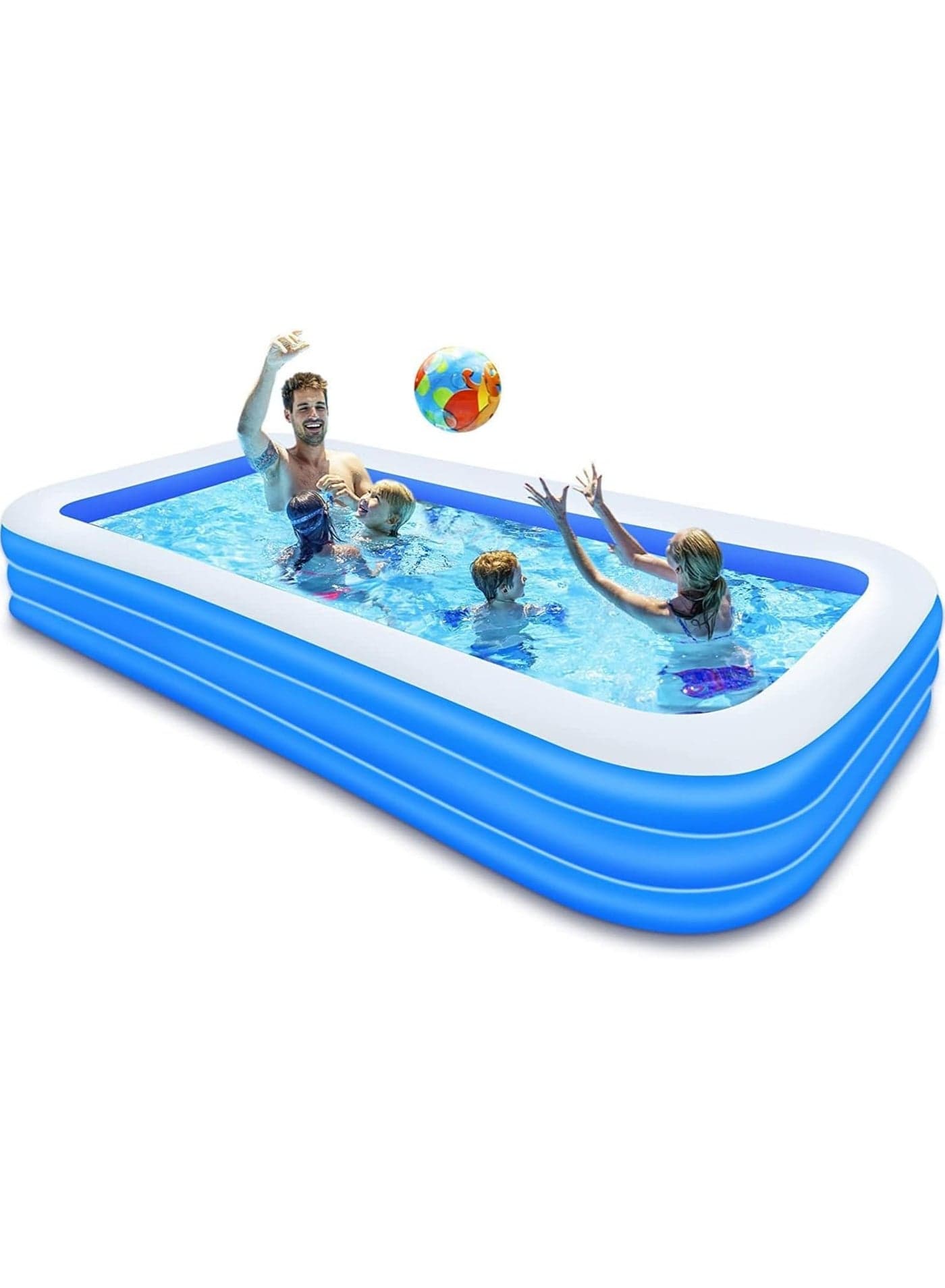 Inflatable Swimming Pool, Kiddie Pool with Electric Air Pump, Large Size Blow Up Swimming Pool, Giant Rectangle Lounge Blow Up Pool for Indoor Outdoor Backyard Ground