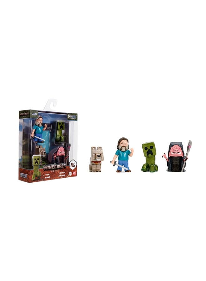 Jada Toys Minecraft Movie 4-Pack 2.5 Inch Figures,Collectible Metal Figures (Steve, Malgohsa, Wolf, Creeper) for Fans and Children from 8 Years,