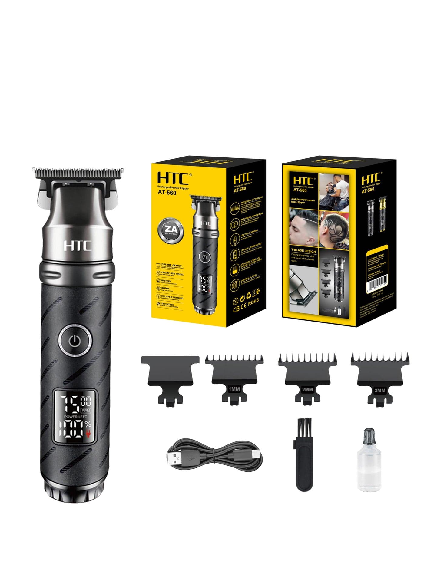 HTC AT-560 Professional Barber Powder Metallurgy Hair Clipper Zinc Alloy Body Hair Trimmer