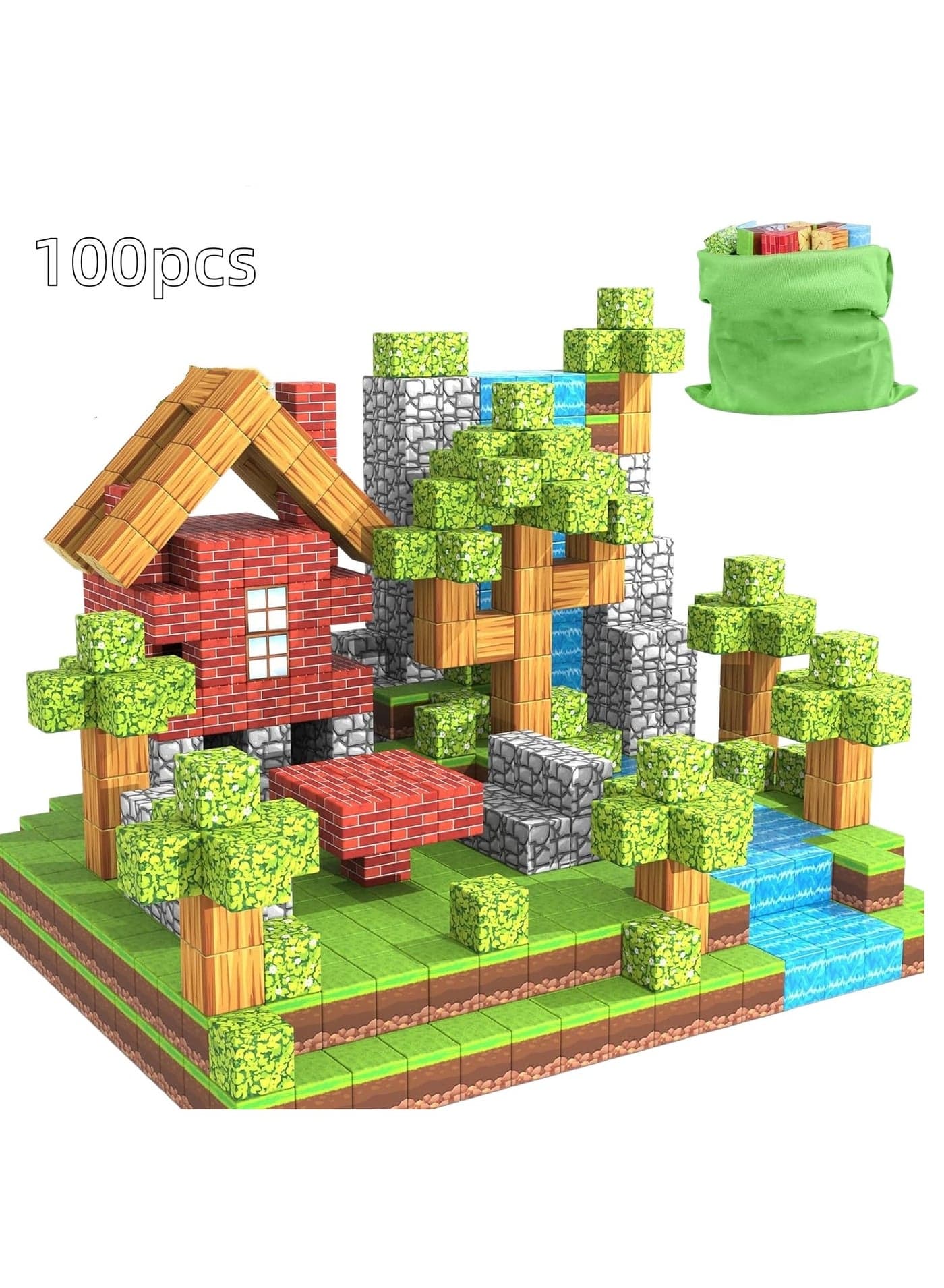 100PCS 3D Magnetic Blocks, Kids Magnet Buliding Cube Set, Forest Theme STEM Educational Stacking Toys, Montessori Toys Birthday Gifts for Girls Boys