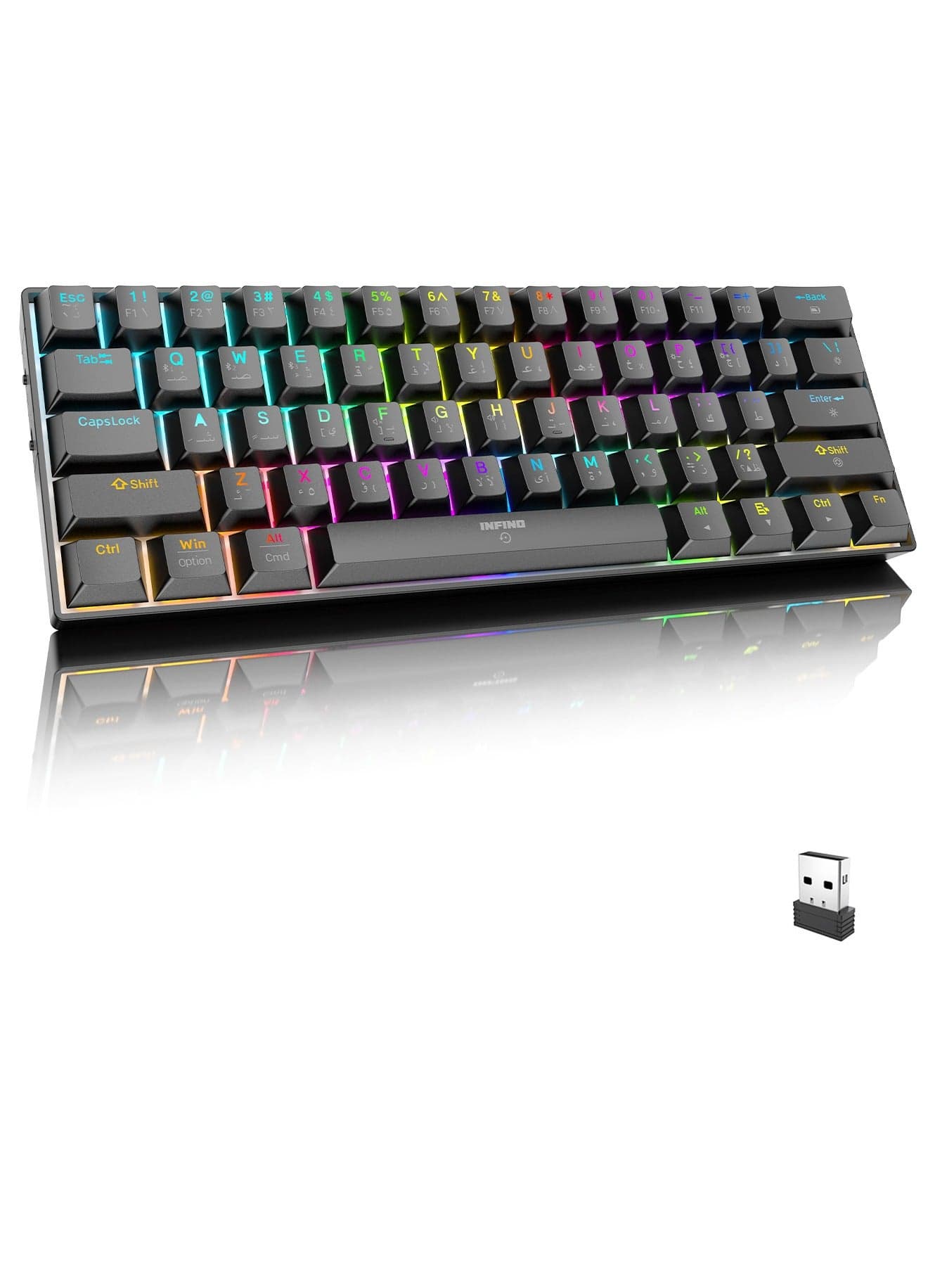 Wireless Bluetooth Tri-Mode (2.4G/Bluetooth/USB-C) Mechanical Keyboard, Multi-Platform Support (Windows/Mac/Linux/Tablet), Rechargeable 61-Key RGB Backlit Brown Switch Gaming Keyboard
