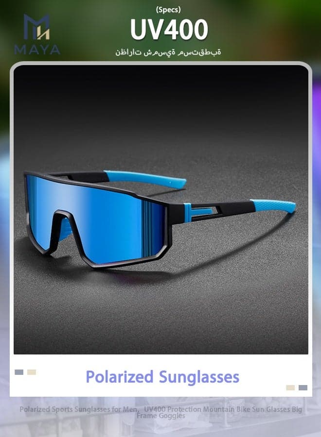Polarized Sports Sunglasses for Men,UV400 Protection Mountain Bike Sun Glasses Big Frame Goggles