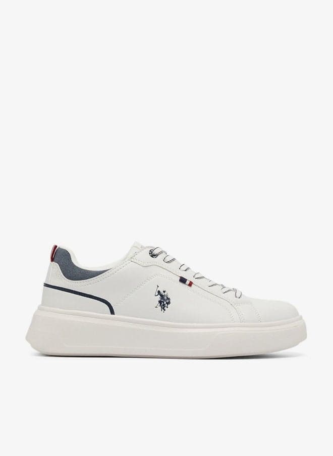 Men's White Low-Top Sneakers - Lightweight Shoes Lace-Up Design