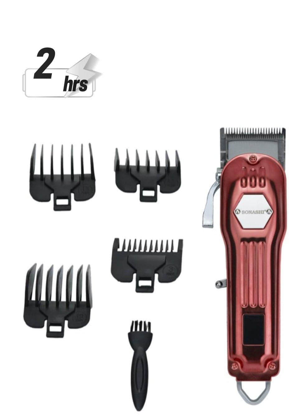 Rechargeable Hair Clipper With Digital LCD Display 2 Hours Continuous Working Time Sharp And Carbon Steel Cutter Blade With HighQuality Metal Body Chargeable And Cordless SHC-1061 Red