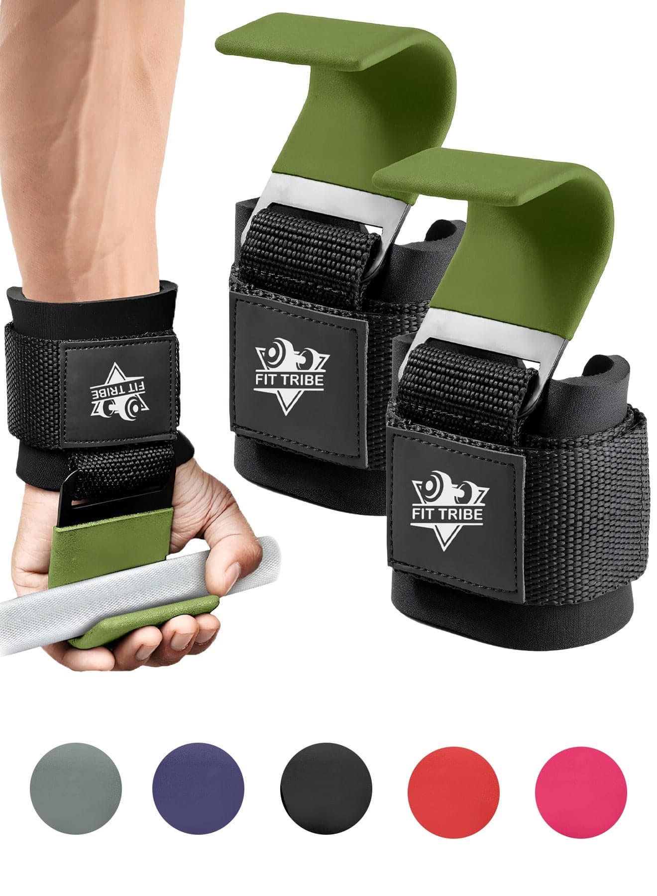 Weight Lifting Hooks for Men & Women 2pcs - Heavy Duty Lifting Straps for Deadlifts, Powerlifting, Shrugs, & Rows - Gym Grips with Anti-Slip Pull-Up Hooks (Green)