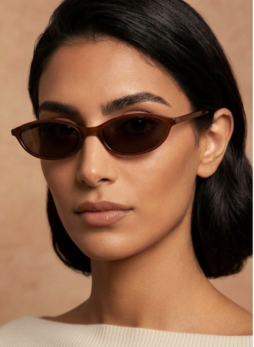 Women’s Small Ultra-Light Oval Sunglasses – 100% UV Protection, Plastic Temples, Brown Frame & Brown Lens