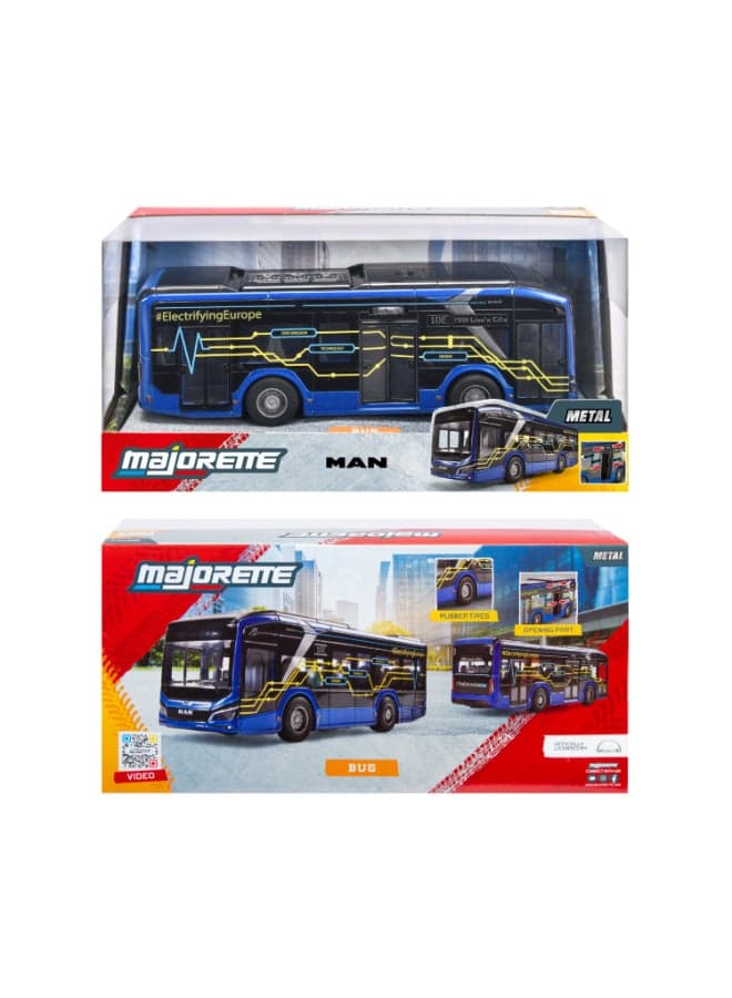 Majorette MAN Lion's City 10 E Bus, 22.5 cm Officially Licensed Electric City Bus, Grand Series Diecast Toy with Rubber Tires, Opening Side Door, Lights & Sound, Ages 3+