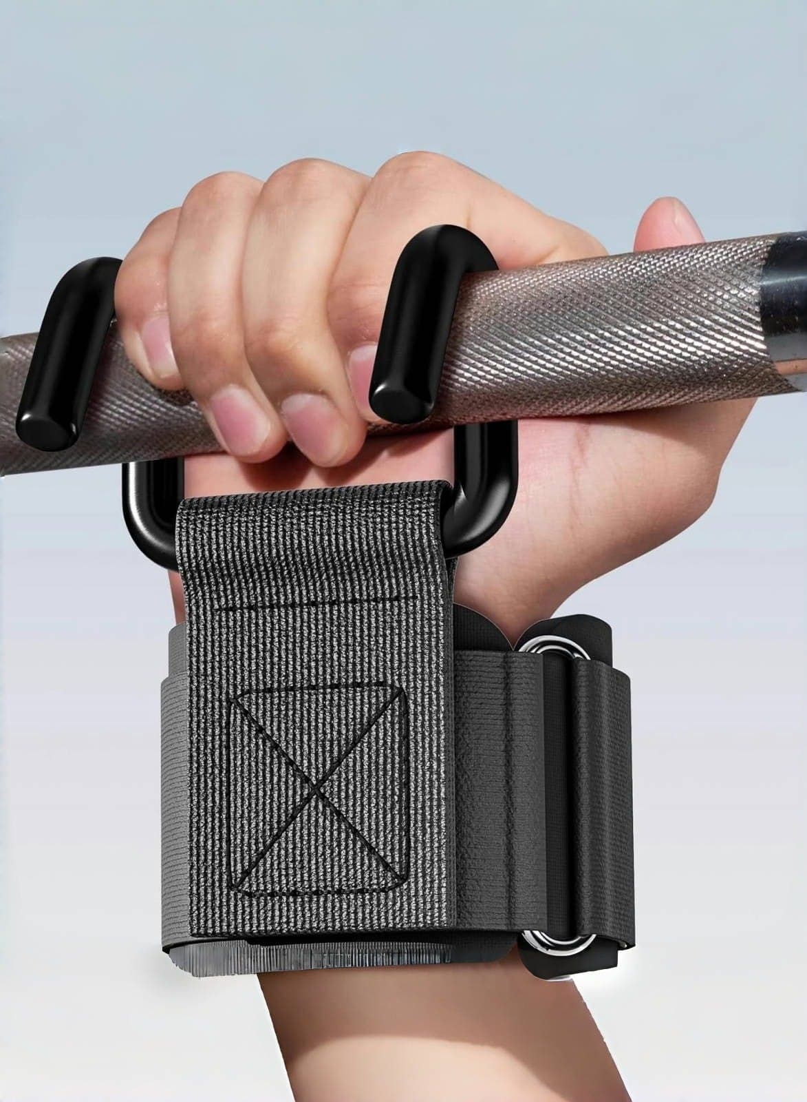 2PCS Weight Lifting Training Grips Straps, Hooks Grips With Wrist Wraps, Bodybuilding, Strength Training and Deadlifts (Black Hooks)