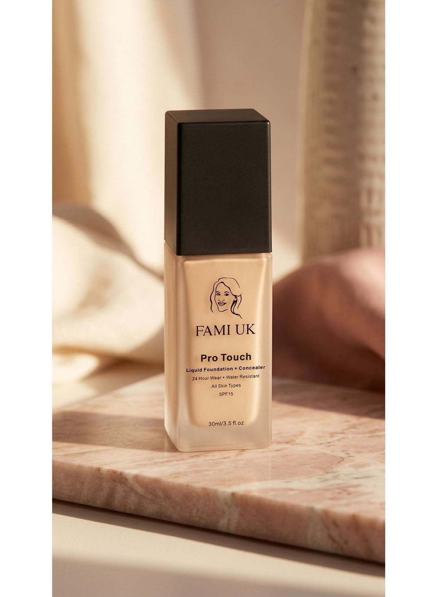 FAMI UK Pro Touch Liquid Foundation + Concealer PT 01 Fair | 24-Hour Wear | Water Resistant | SPF 15 | Full Coverage Soft Matte | 30ml