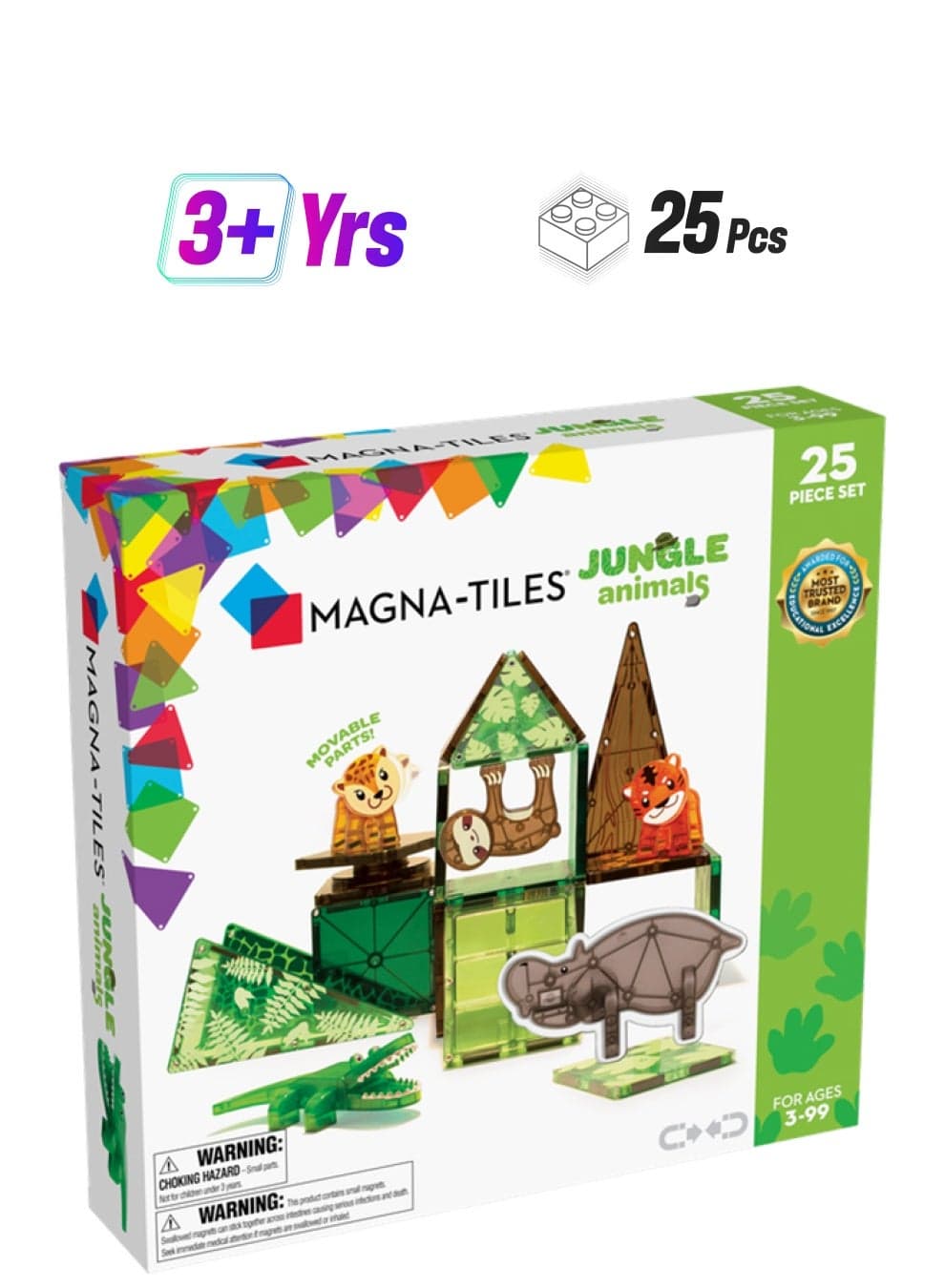 Jungle Animals 25-piece Magnetic Construction Set, Original 3d Magnetic Building Tiles, For Kids Ages 3+