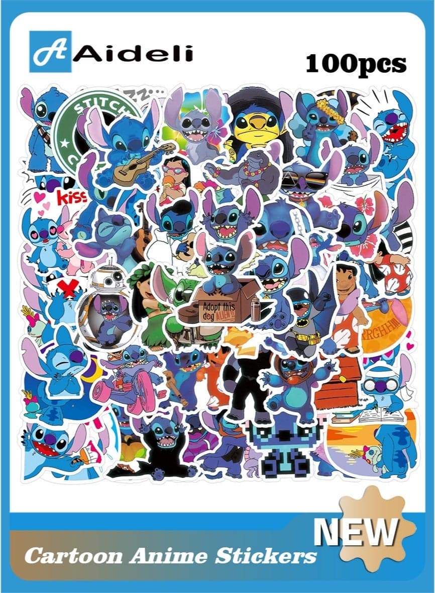 100PCS Stitch Cartoon Anime Stickers, Waterproof Vinyl DIY Decals for Laptop, Water Bottle, Phone, Skateboard, Luggage, Car