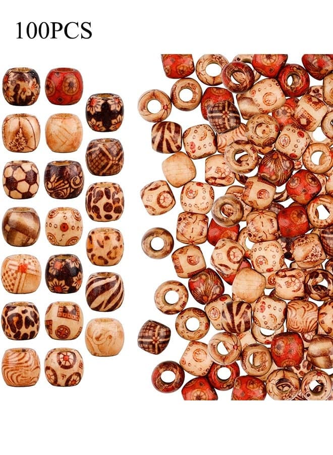 100pcs Wooden Beads for Crafts, Large Hole Natural Wood Hair Bead, Vintage Wooden Spacer Beads for Macrame Necklace Bracelet DIY Craft Handmade Decor- Wood Color