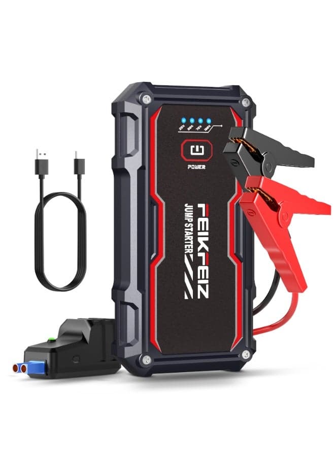 3-in-1 Portable Car Jump Starter 4000A Peak 21800mAh, Supports 8.0L Gasoline/6.5L Diesel Vehicles, 12V Battery Jumper Starter with USB Charge Output Port, Smart Jumper Cables, LED Flashlight.