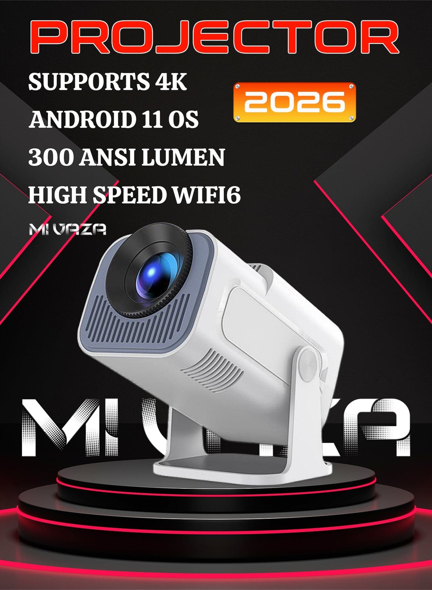 Portable HD Projector - Support 4K - Smart Projector with 5G Dual-band Wifi and Bluetooth 5.0 - Mobile Home Theater - Compatible With Android/iOS/Windows/TV Stick/HDMI/USB