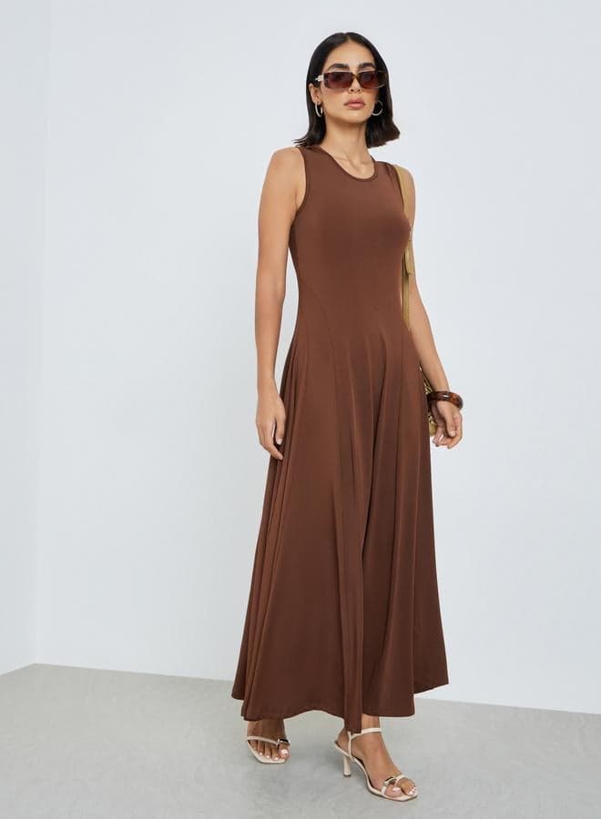 Brown Sleeveless A-Line Maxi Dress
