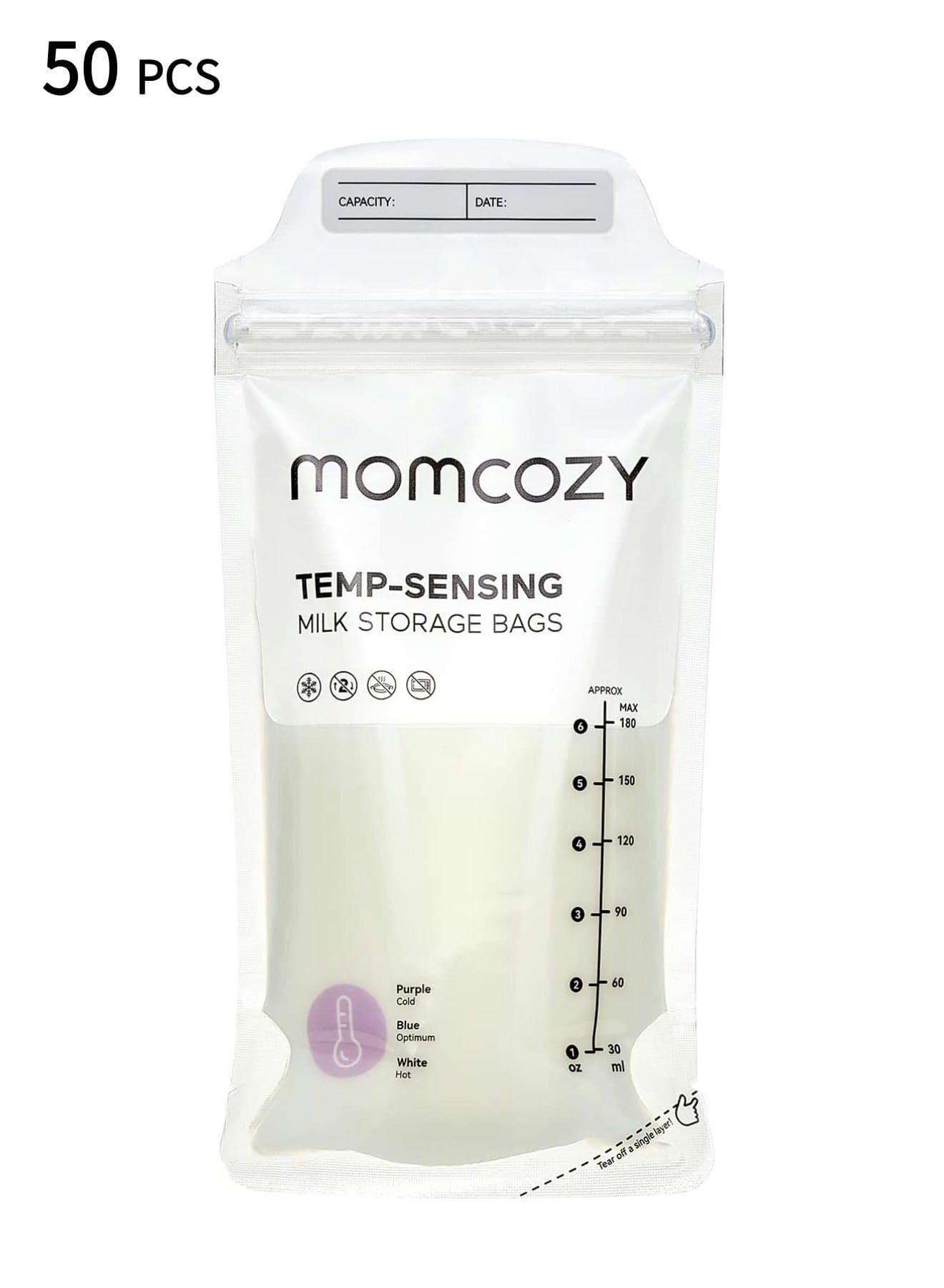 Breast Milk Bags, Temp-Sensing Discoloration Milk Storing Bags for Breastfeeding, Disposable Milk Storage Bag with 6 Ounce Self Standing, No-Leak Milk Freezer Storage Pouches