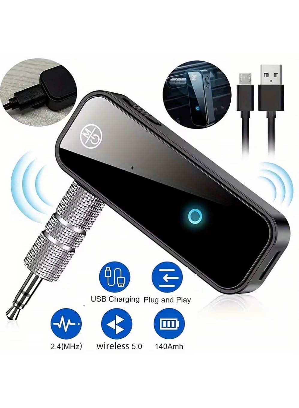 Bluetooth 5.0 Transmitter Receiver 2-in-1 Car Aux Adapter - Portable Mini Wireless 3.5mm Audio Adapter for Home, Car, PC, Music, Headphones, Speakers