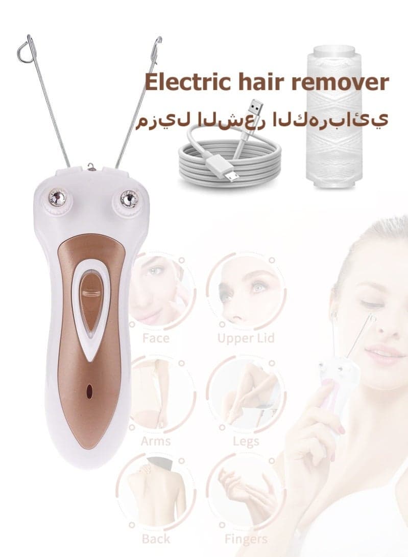 Lady Facial Hair Remover, Electric Cotton Epilator Painless Womens Facial Hair Remover USB Rechargeable Electric Hair Removal Device