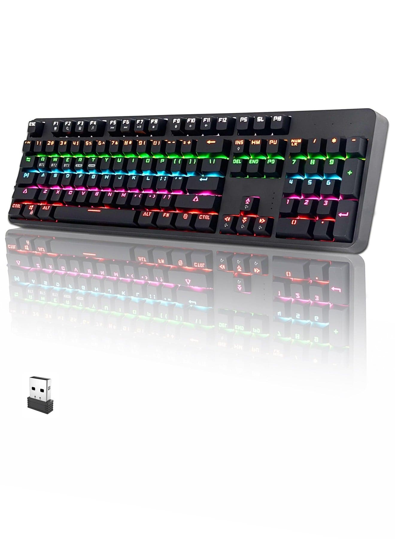 Wireless Bluetooth Tri-Mode (2.4G/Bluetooth/USB-C) 104-Key RGB Mechanical Keyboard – Hot-Swappable Red Switches, N-Key Rollover, DIY Cover & ABS Keycaps