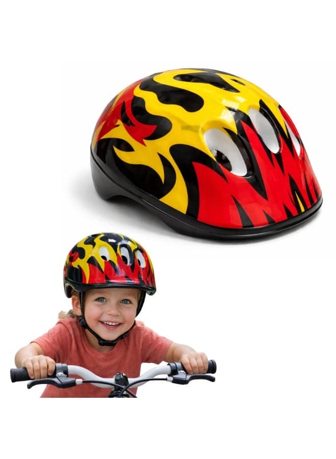 FUKUKAWA Kids Bike Helmet Adjustable Lightweight Cycling Helmet with Air Vents for Bicycle and Scooter Red Flame