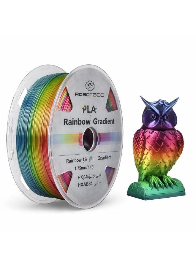 PLA Silk Rainbow Gradient 1.75mm 3D Printing Material 1KG Spool for FDM 3D Printing, Glossy Multicolor 3D Printing Material with Smooth Color Transition Effect, Continuous Rainbow Color Changing 3D Printing Material, Easy Print Silk Surface Finish, Stable Extrusion Performance, Consistent Diameter ±0.02mm, Low Warping Behavior, Strong Layer Adhesion, High Precision 3D Printing Material for Decorative Models, Vases, Figurines, Art Designs, Display Prototypes, Creative Projects Compatible with Most 3D Printers