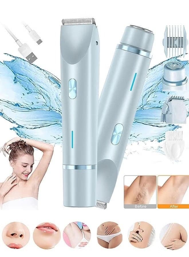 2-in-1 Waterproof Electric Shaver for Women | Dual Head Design for Body, Face & Private Areas | (Blue)