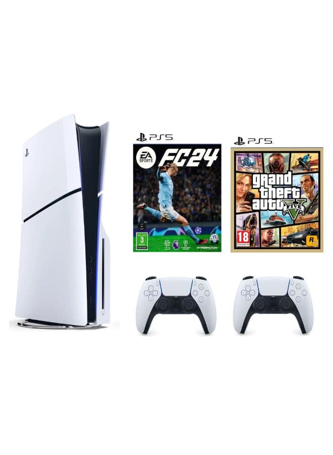 PlayStation 5 Slim Disc Console KSA Version With Extra Controller Grand Theft Auto V (Intel Version) And EA FC 24