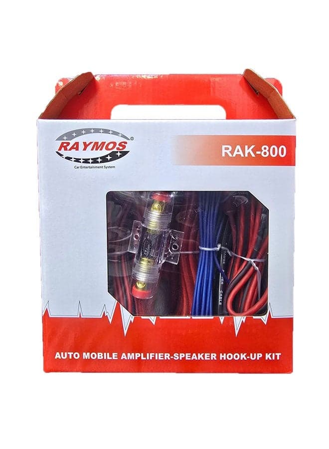 Raymos RAK-800 Complete Car Amplifier Installation Wiring Kit – 8 Gauge Red Power Cable, RCA, Fuse & Accessories