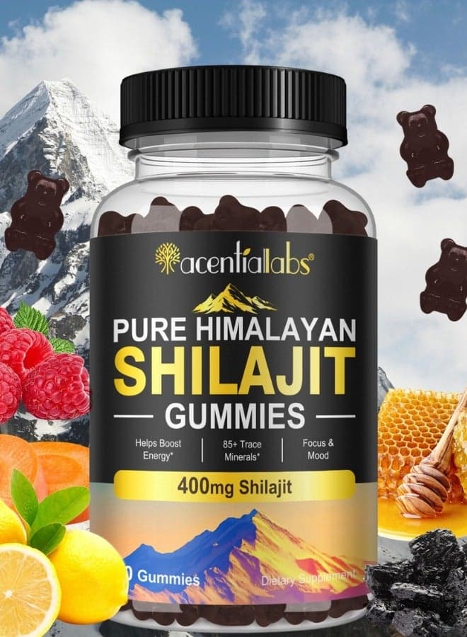 60Pcs Shilajit Gummies for Men & Women 400mg Pure Himalayan Shilajit Gold Gummies Rich in 85+ Minerals, Authentic Flavor, 100% Natural, 60 Gummies